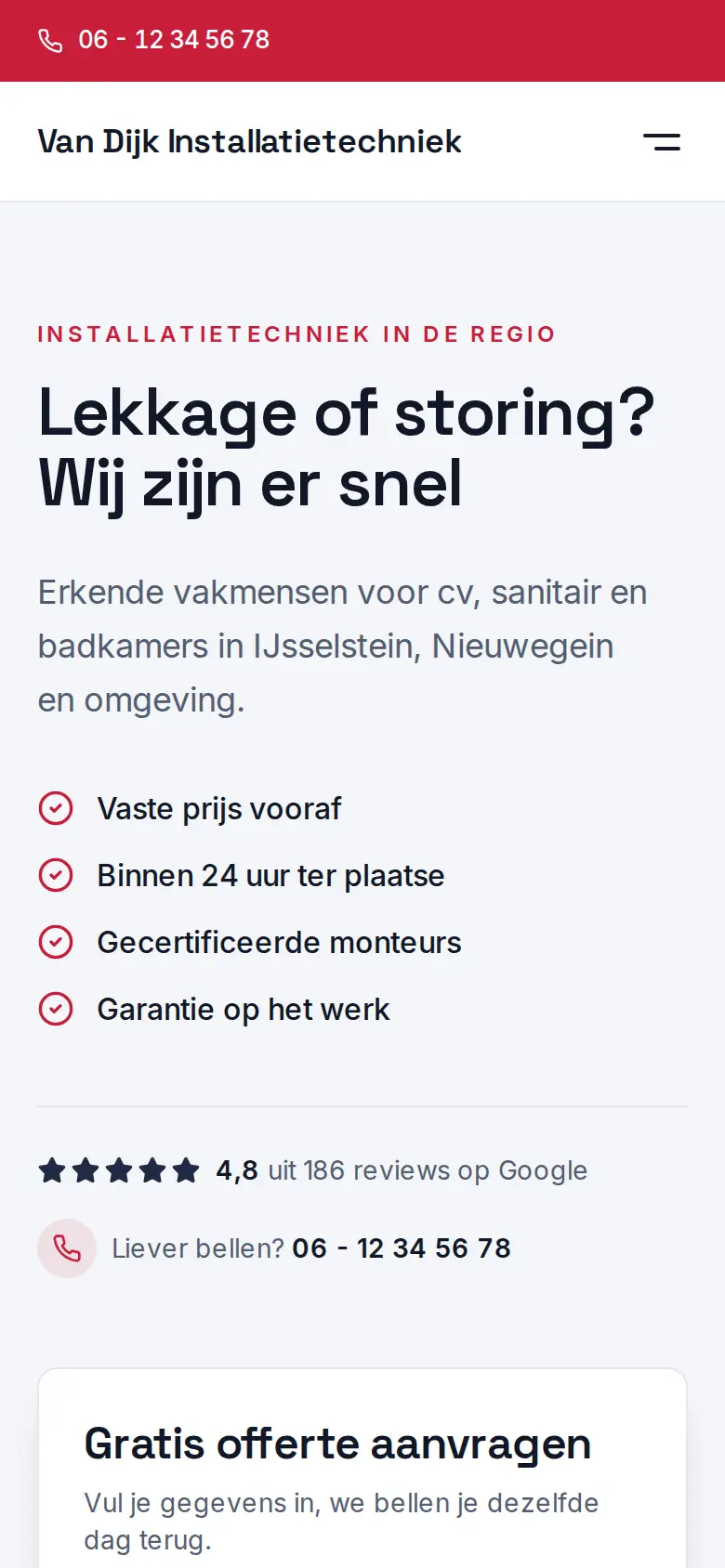 Voorbeeldontwerp: website van een installatiebedrijf